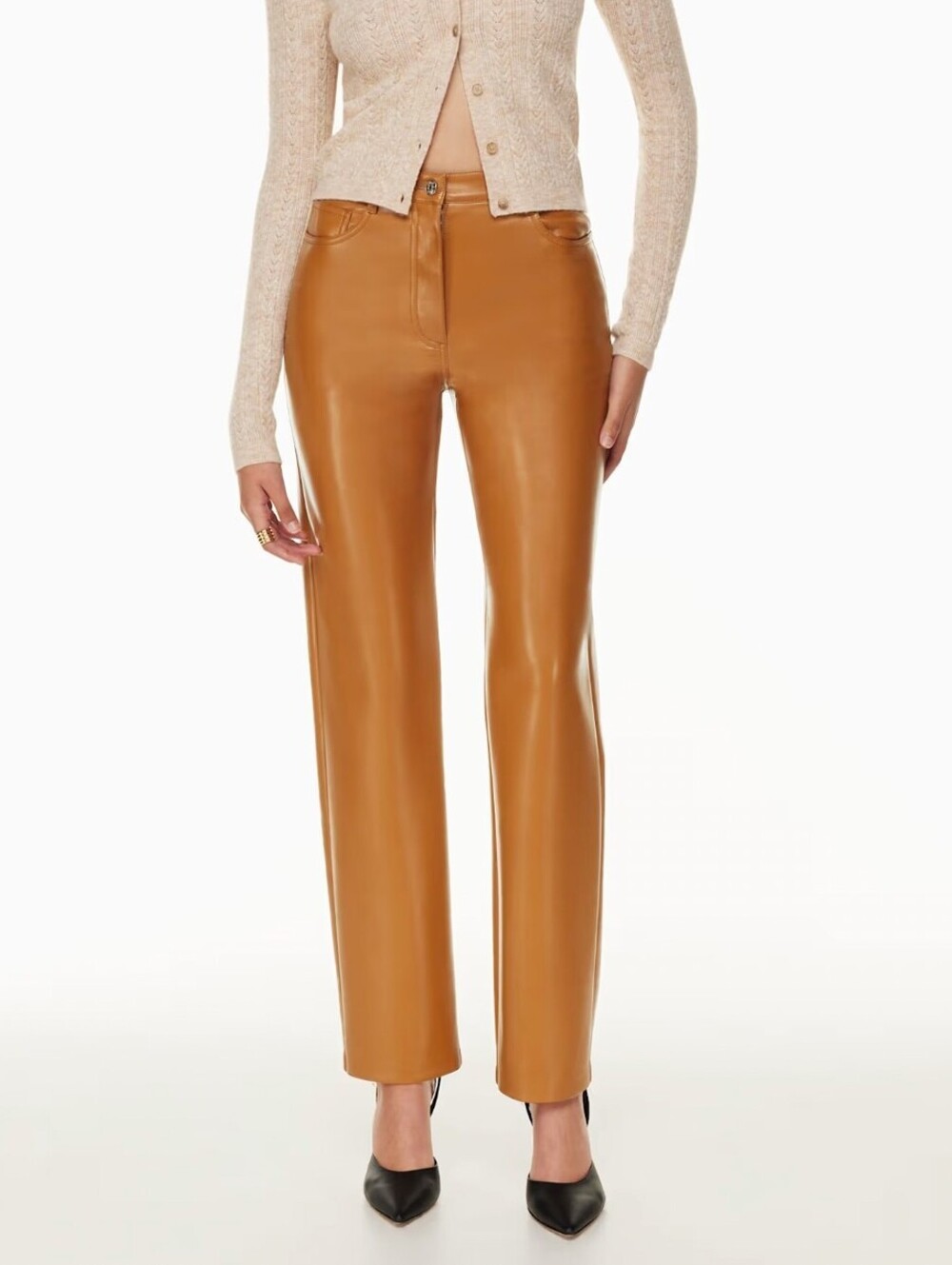 Wilfred Rich Chesnut Brown Melina High-Waisted Vegan Leather Pants - Size - 12